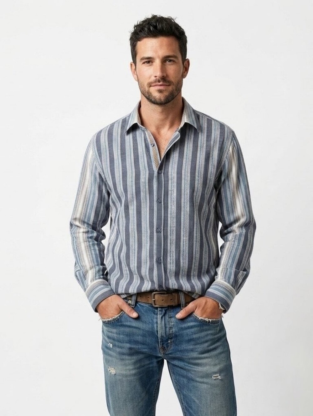 Robert Graham Blue Striped Button Up Shirt 2XL